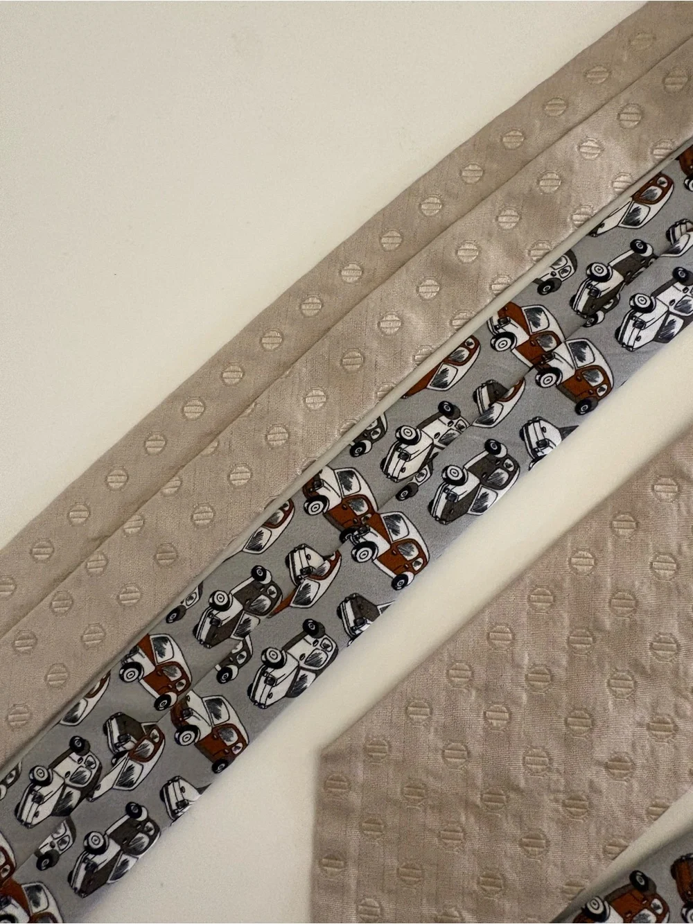 Dolce & Gabbana Beige Silk Tie with Vintage Car Motif